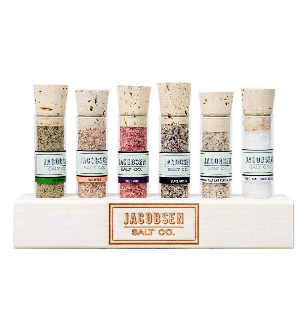 Jacobsen Salt Co. 6 Vial Set Infused Salt W/ Wooden Holder