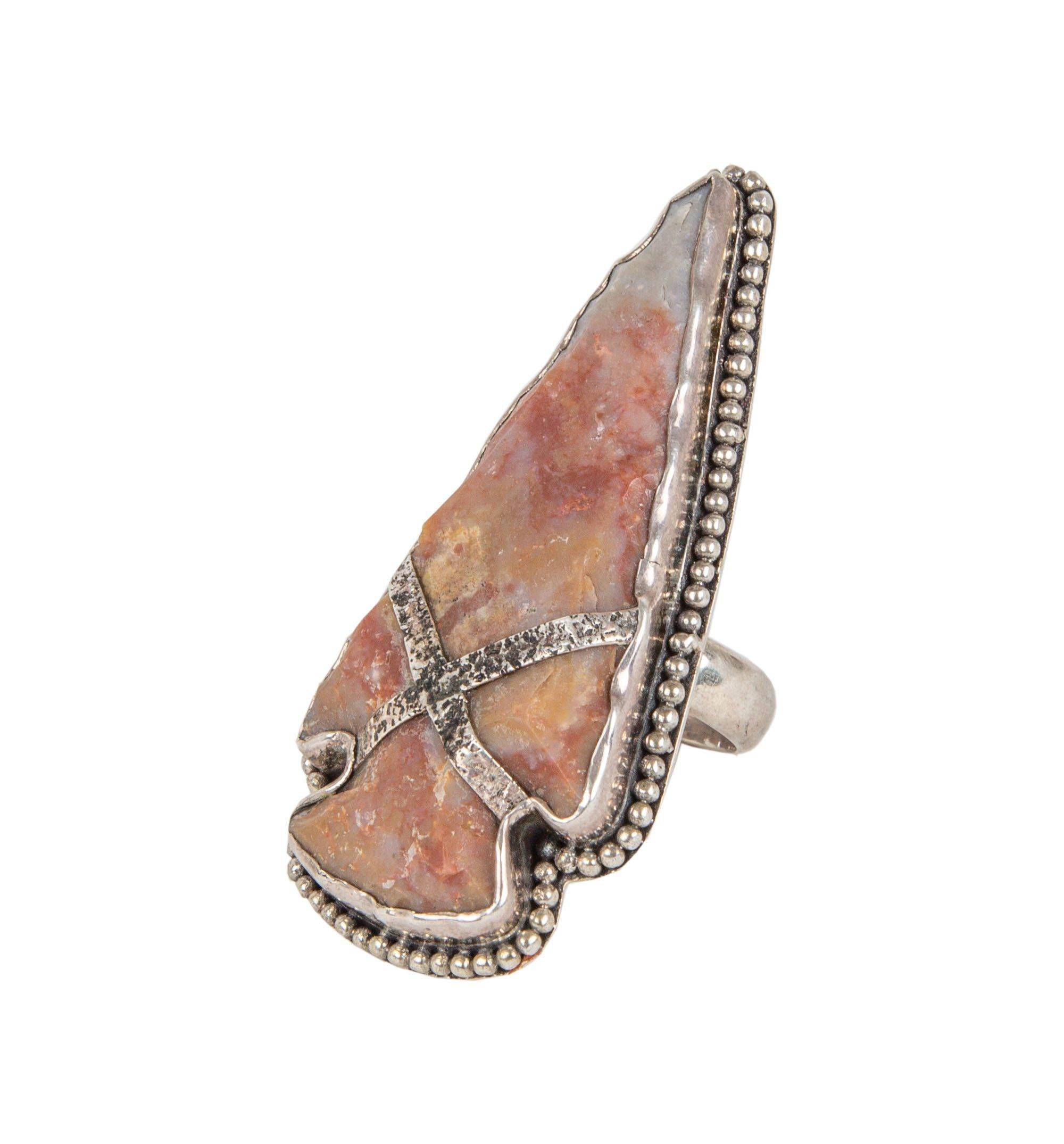 Large Criss Cross Agate Arrowhead Ring, Sterling, Size 7