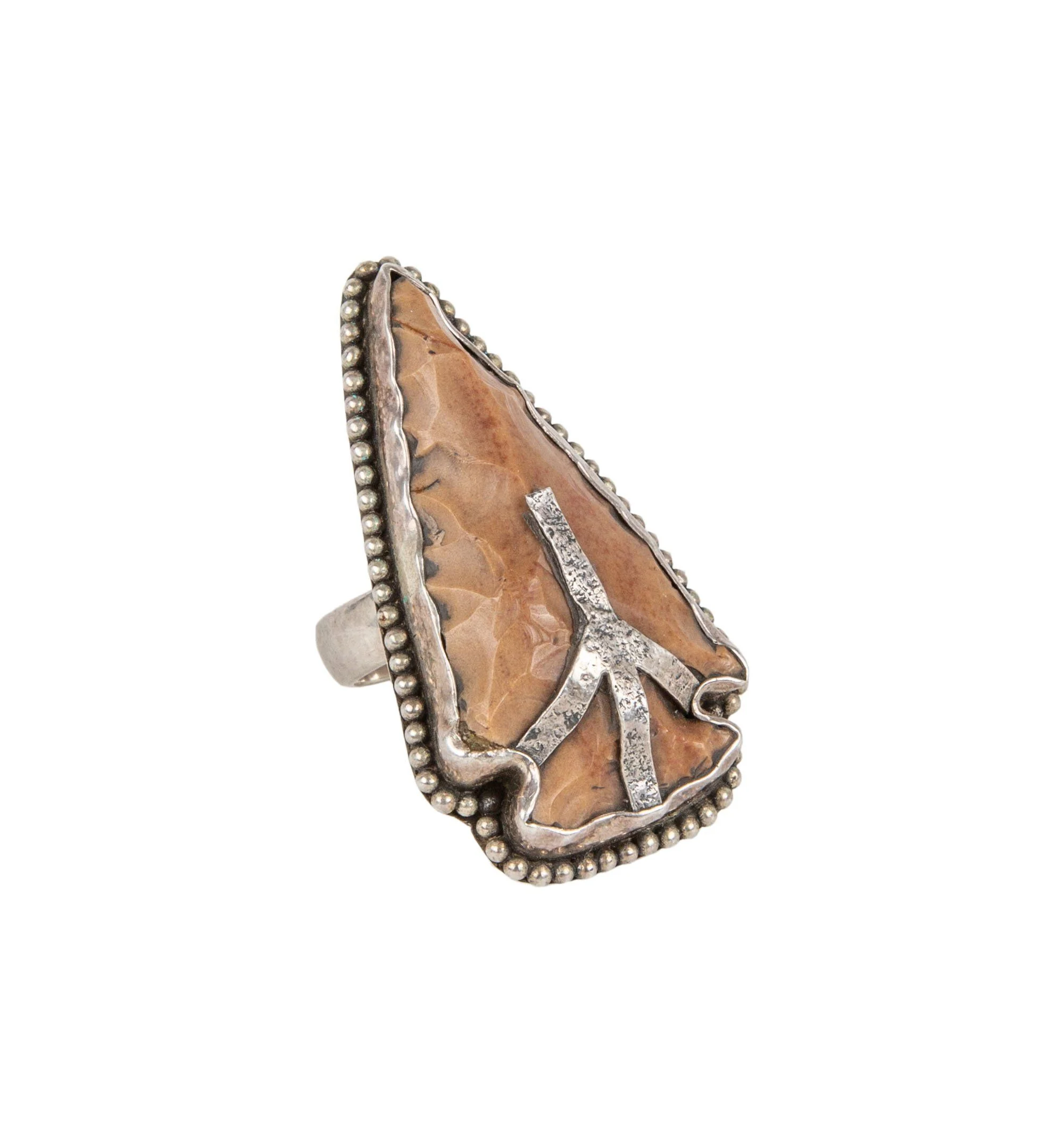 MEDIUM Agate Arrowhead Peace Ring w/Ball Edge, Sterling, Size 8