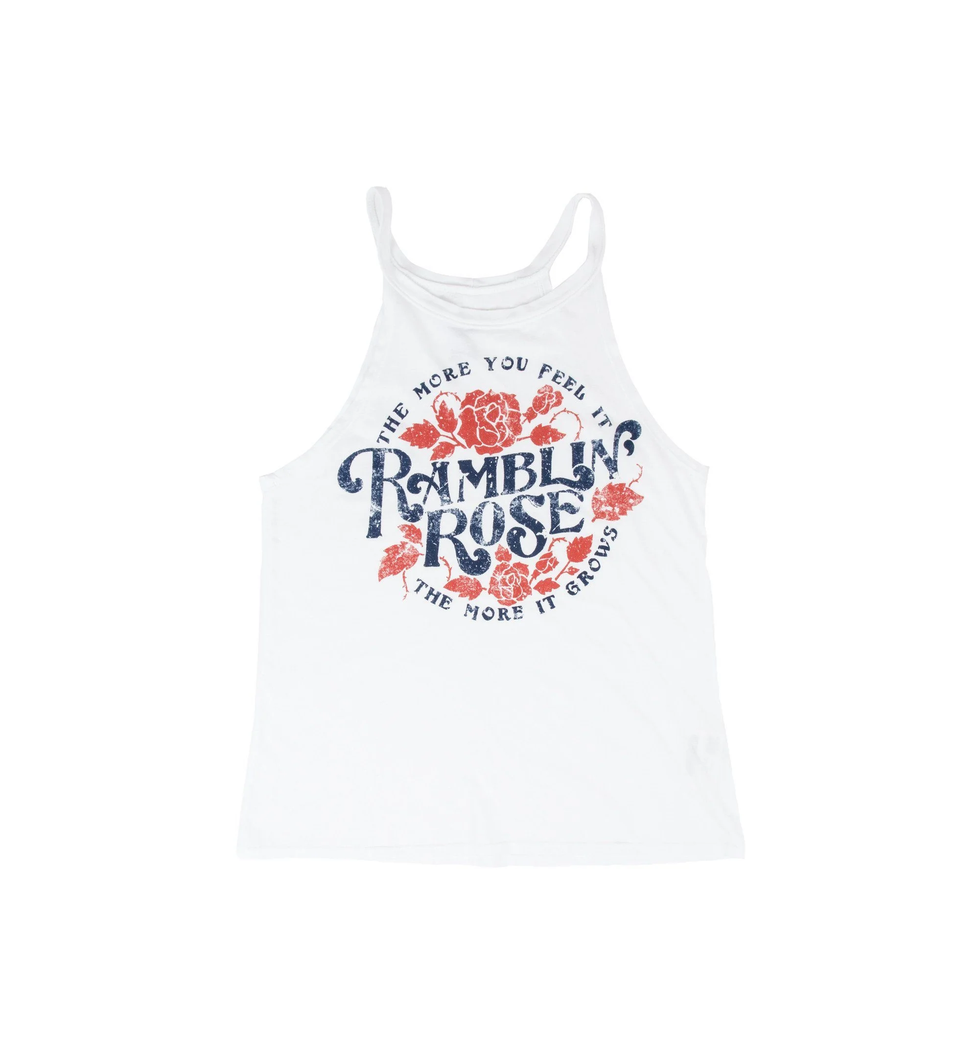 Midnight Rider Ramblin Rose Halter Tank, White