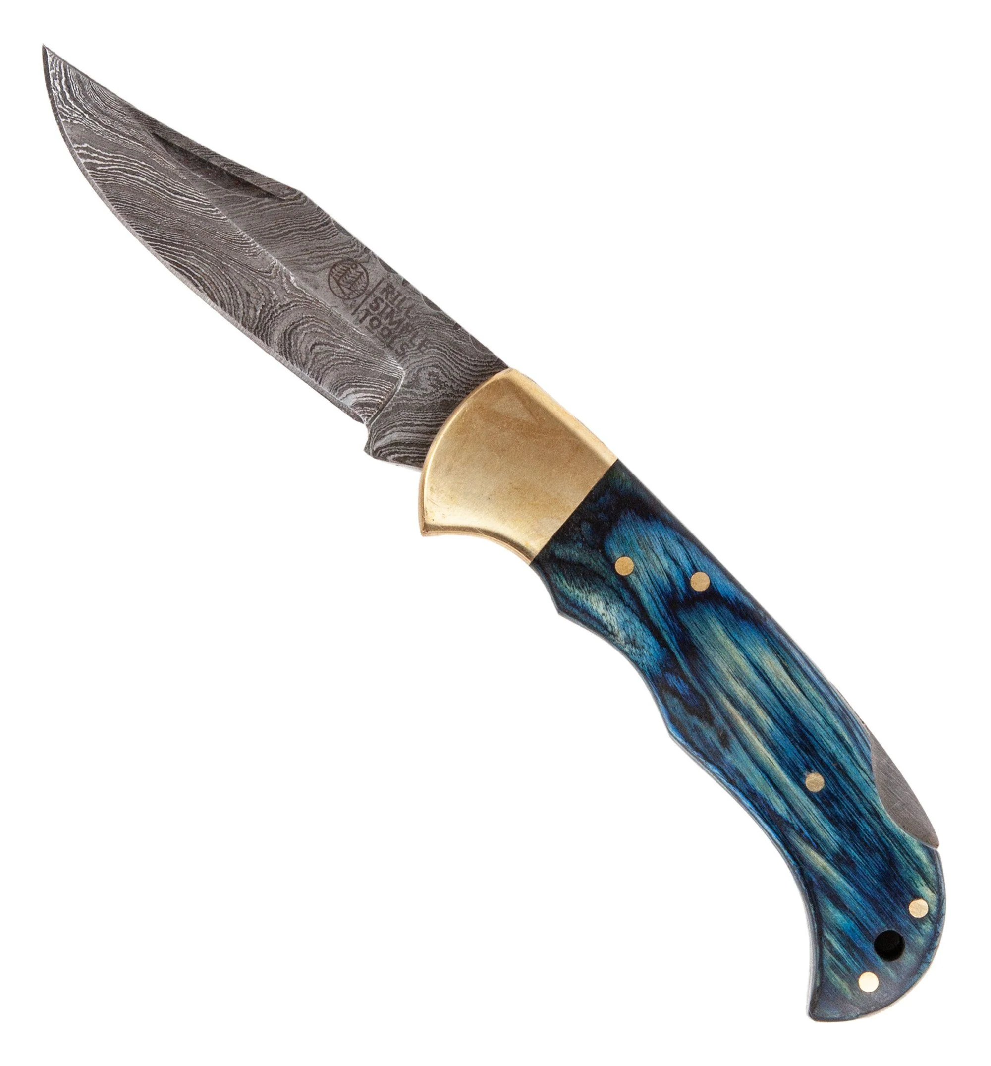 Rill Simple Tools Damascus Folder (with sheath) - Azul