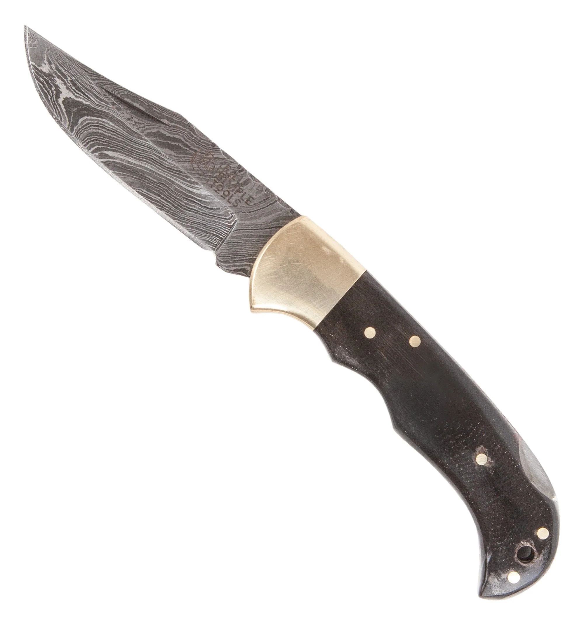 Rill Simple Tools Damascus Folder (with sheath) - Bone Daddy Black