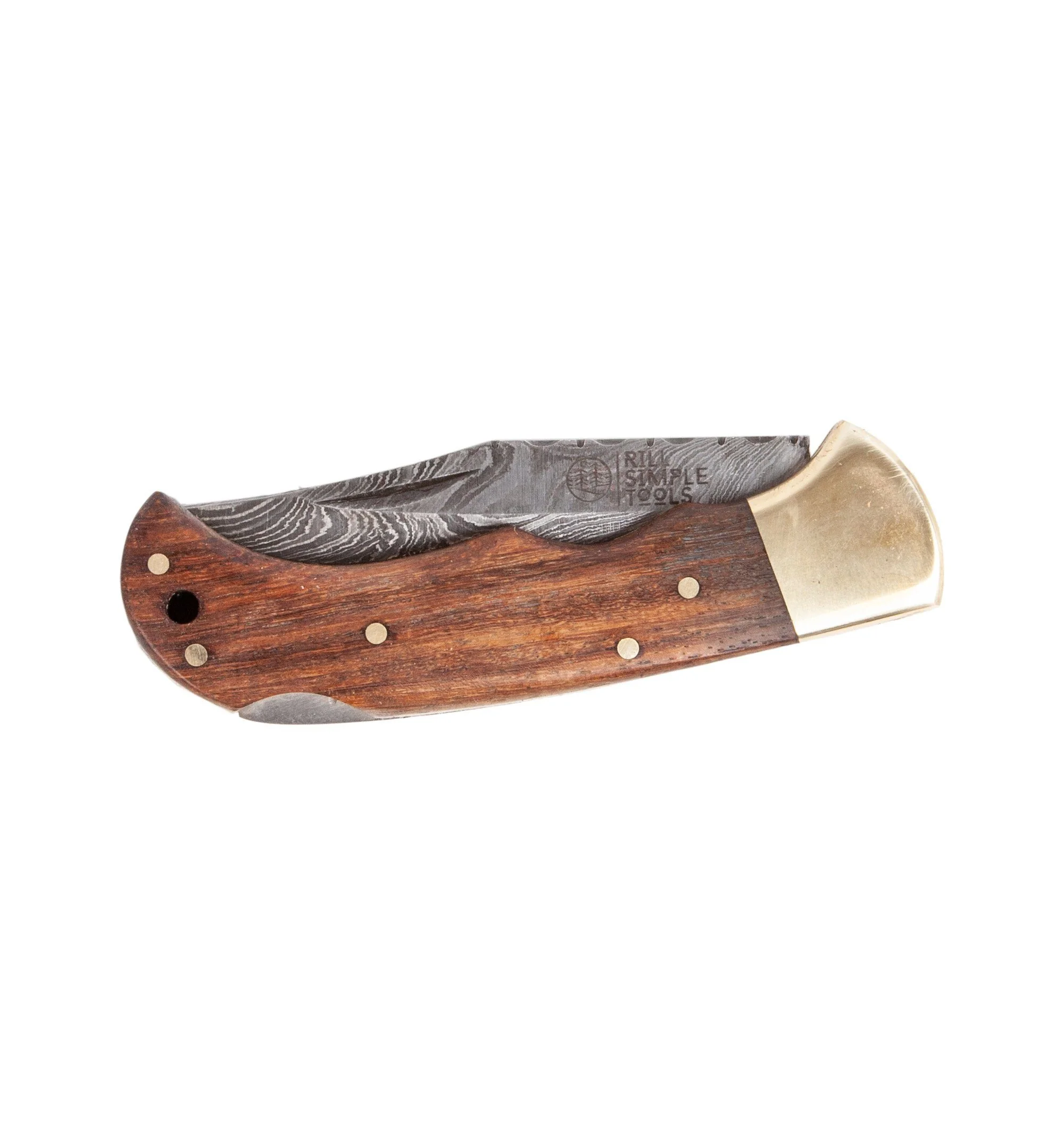 Rill Simple Tools Damascus Folder (with sheath) - Woody - Image 2
