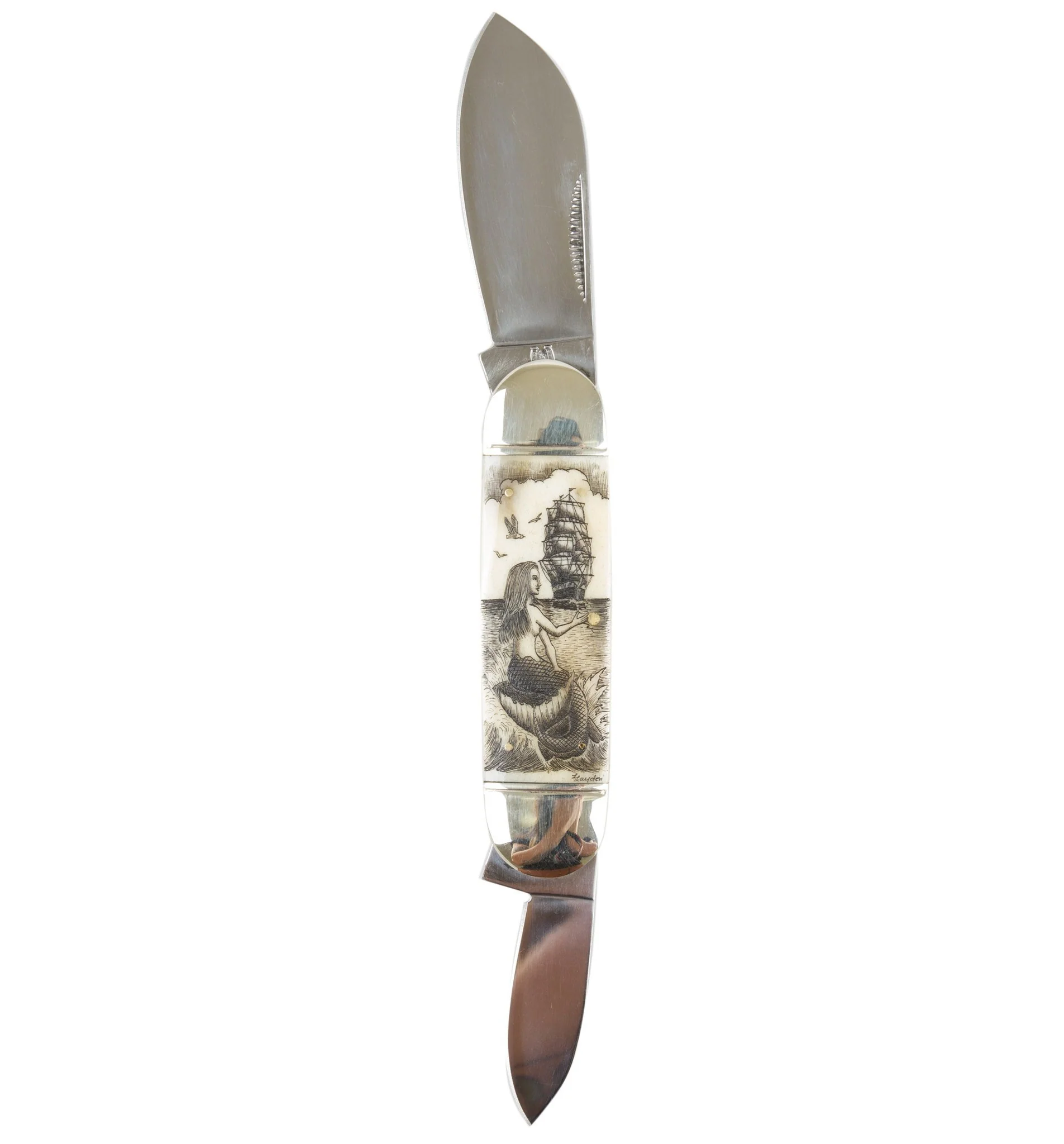 Scrimhsaw Pocket Knife Mermaid & Ship
