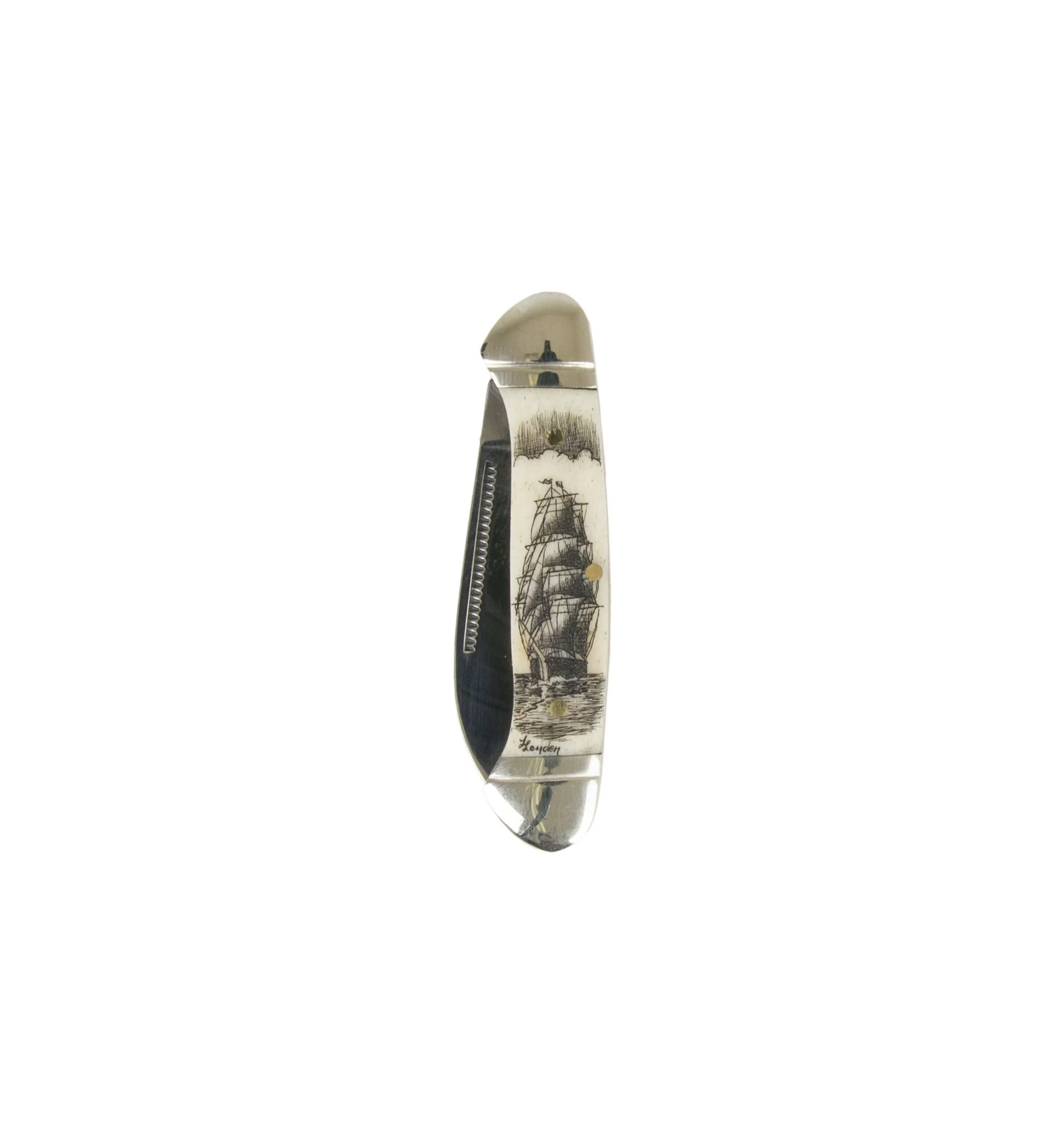 Scrimshaw Mini Canoe Pocket Knife - Nautical Ship - Image 2