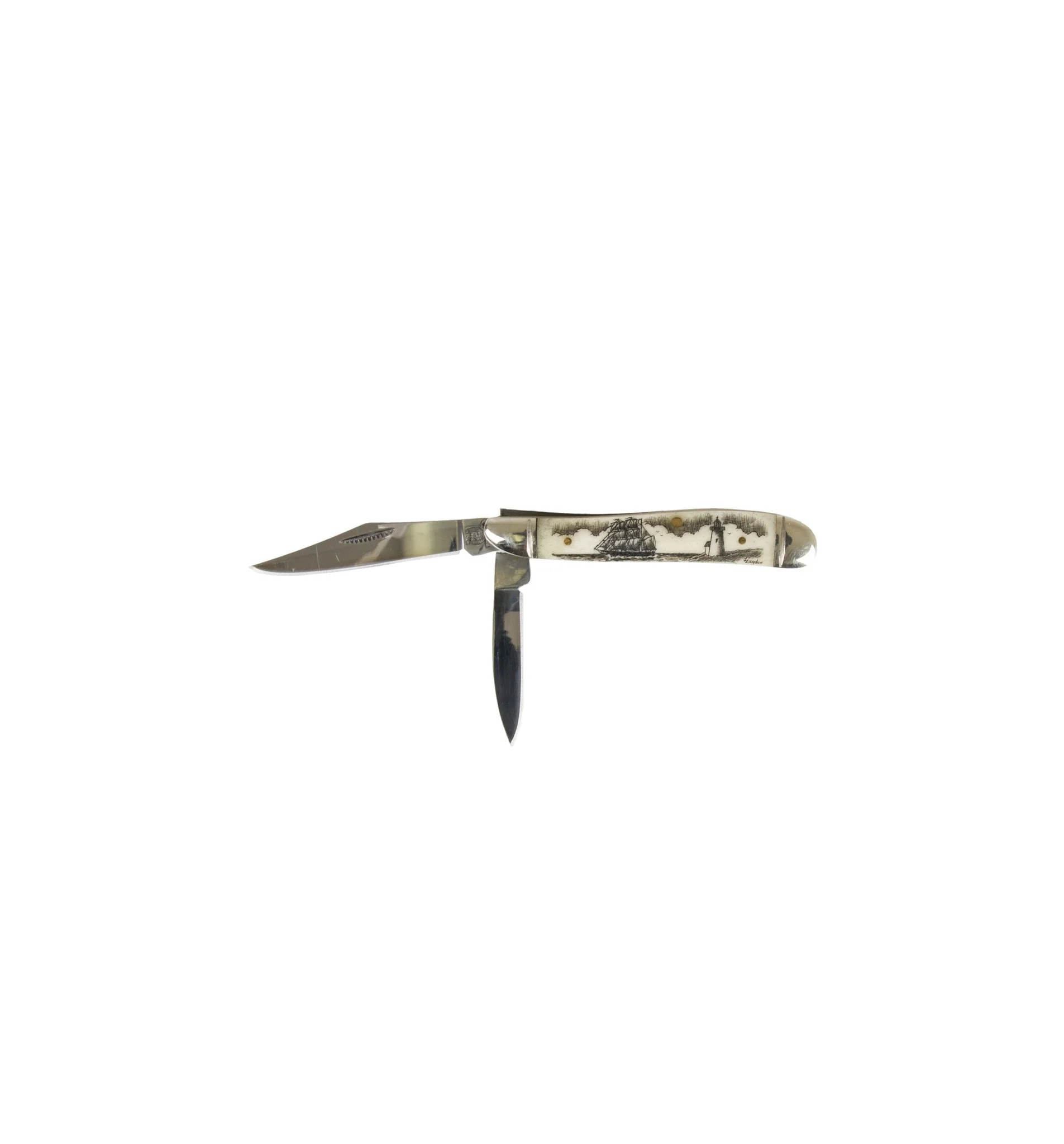 Scrimshaw Muskrat Pocket Knife - Ship & Lighthouse