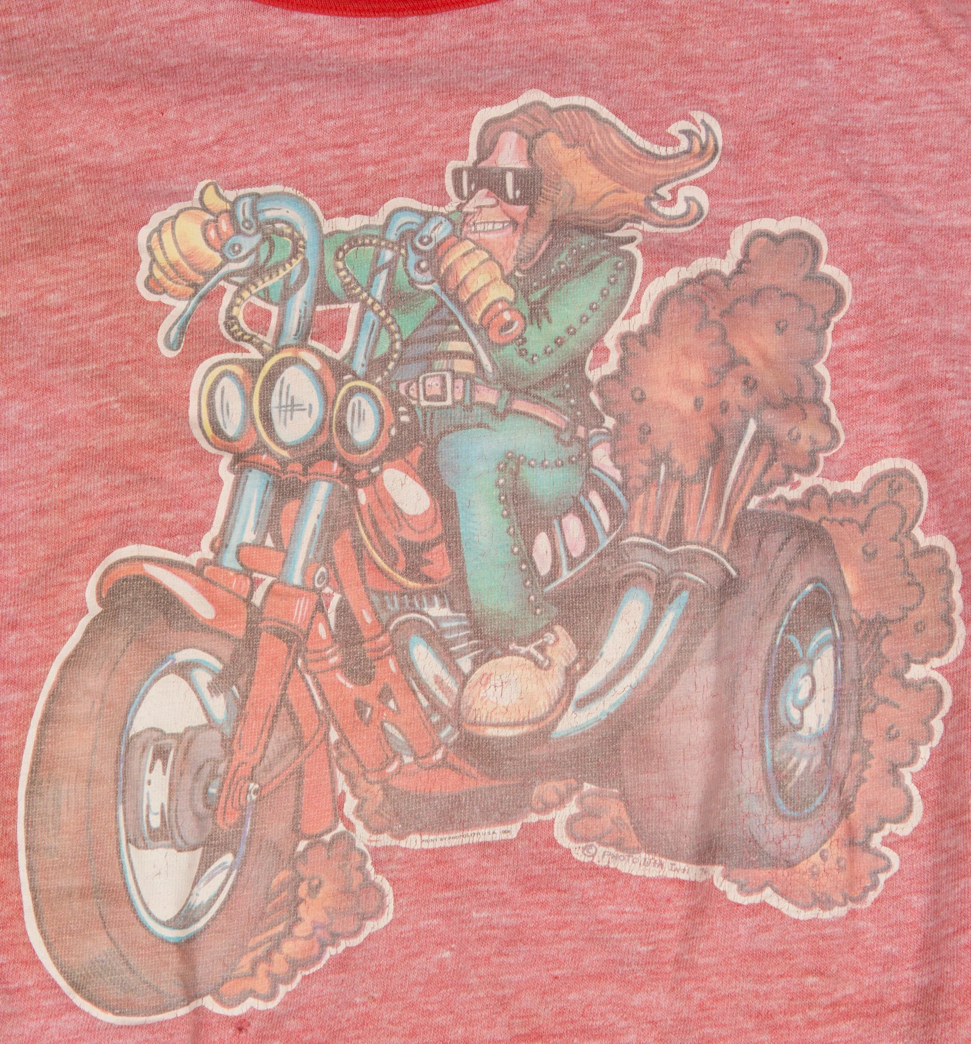 Vintage 70’s Hanes Red Motorcycle Tee, XS/S - Image 3