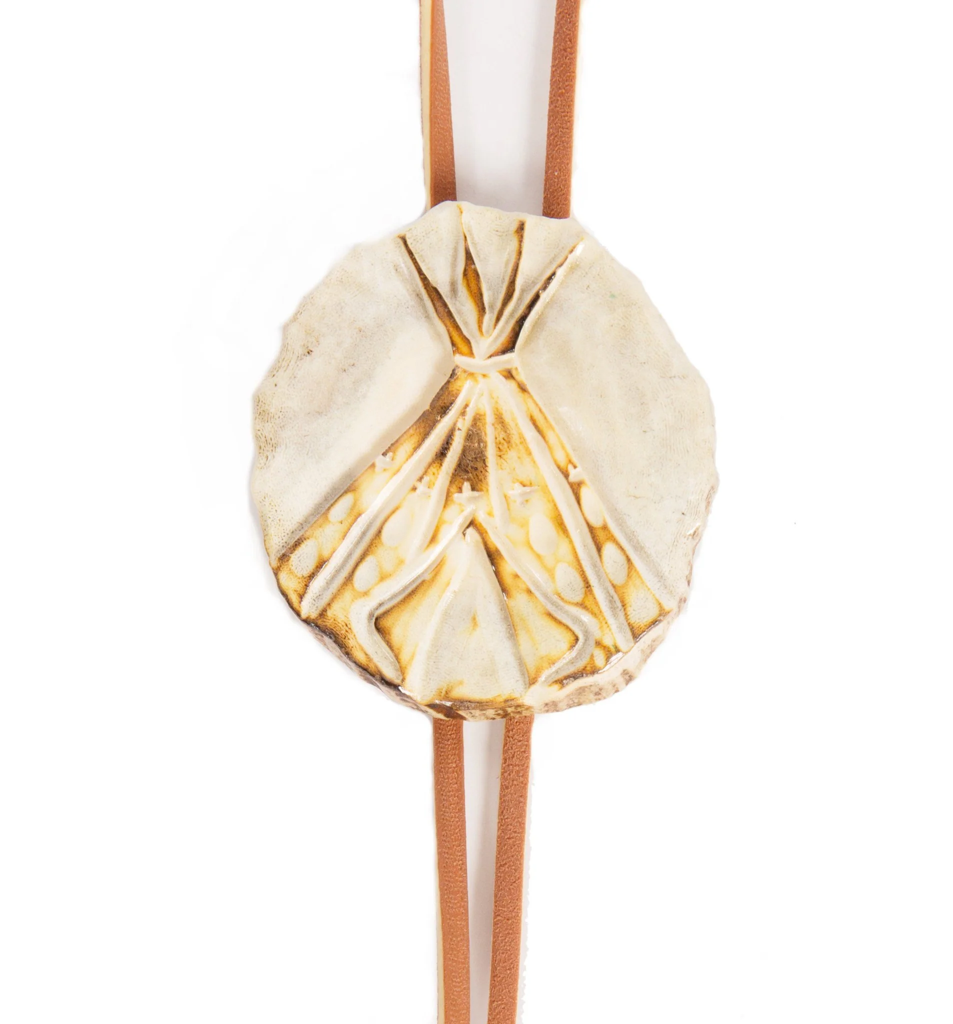 Vintage Antler Bone Tee Pee Engraved Bolo Tie - Image 2