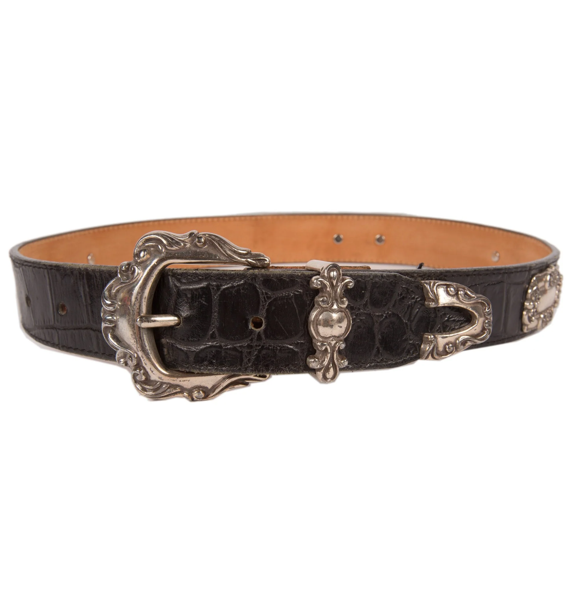 Vintage Black Leather Belt w/Metal Details