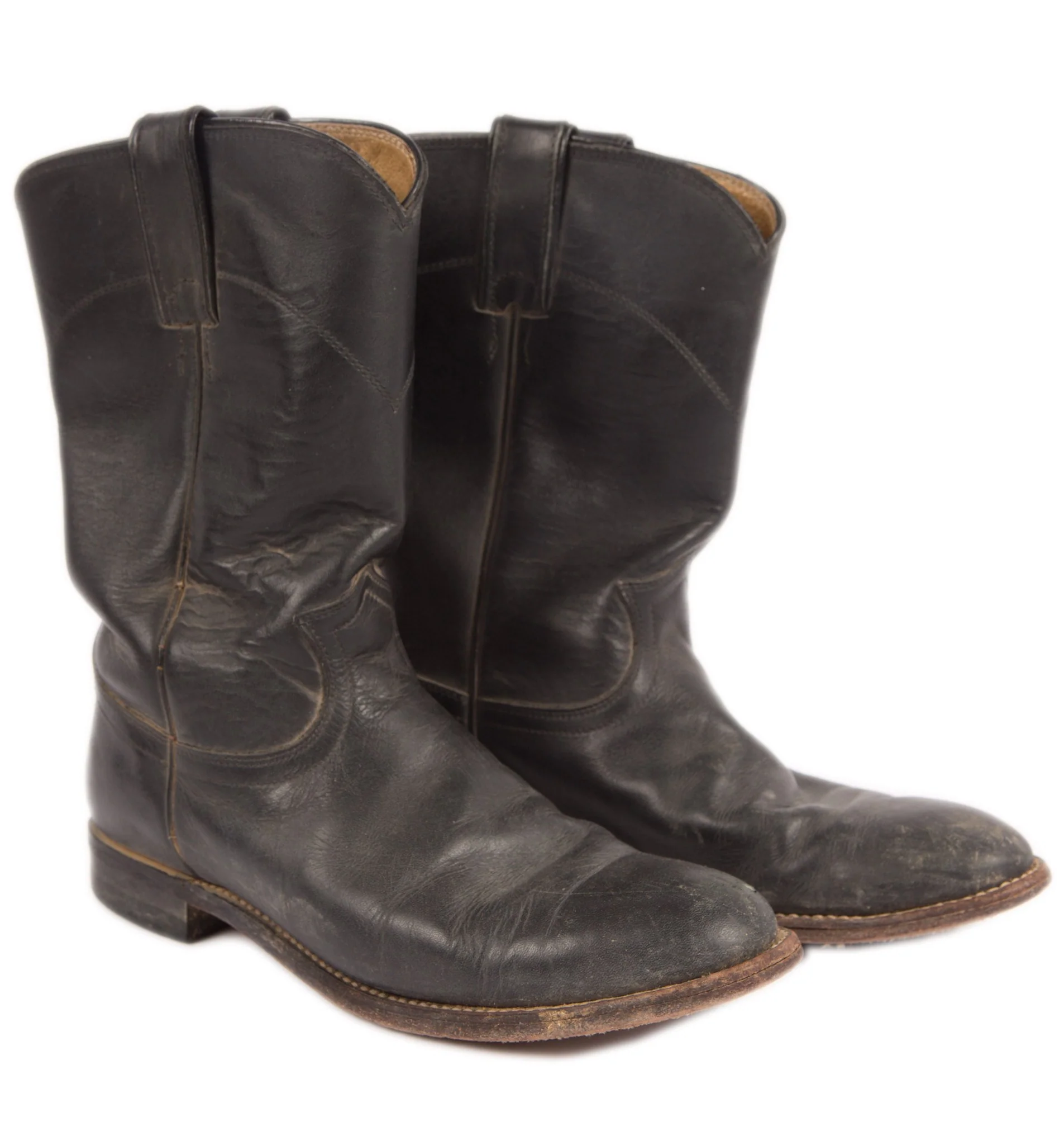 Vintage Black Leather Justin Boots, 7 1/2