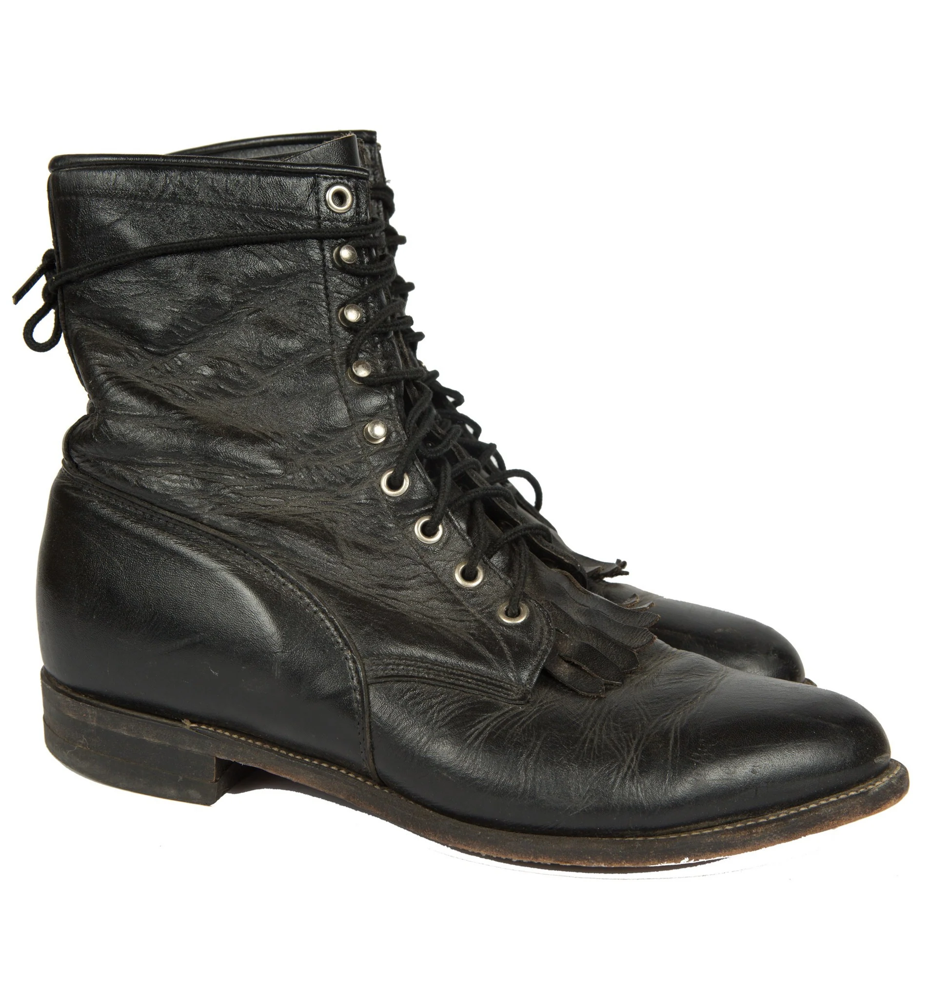Vintage Black Leather Roper Justin Boots, 10 1/2