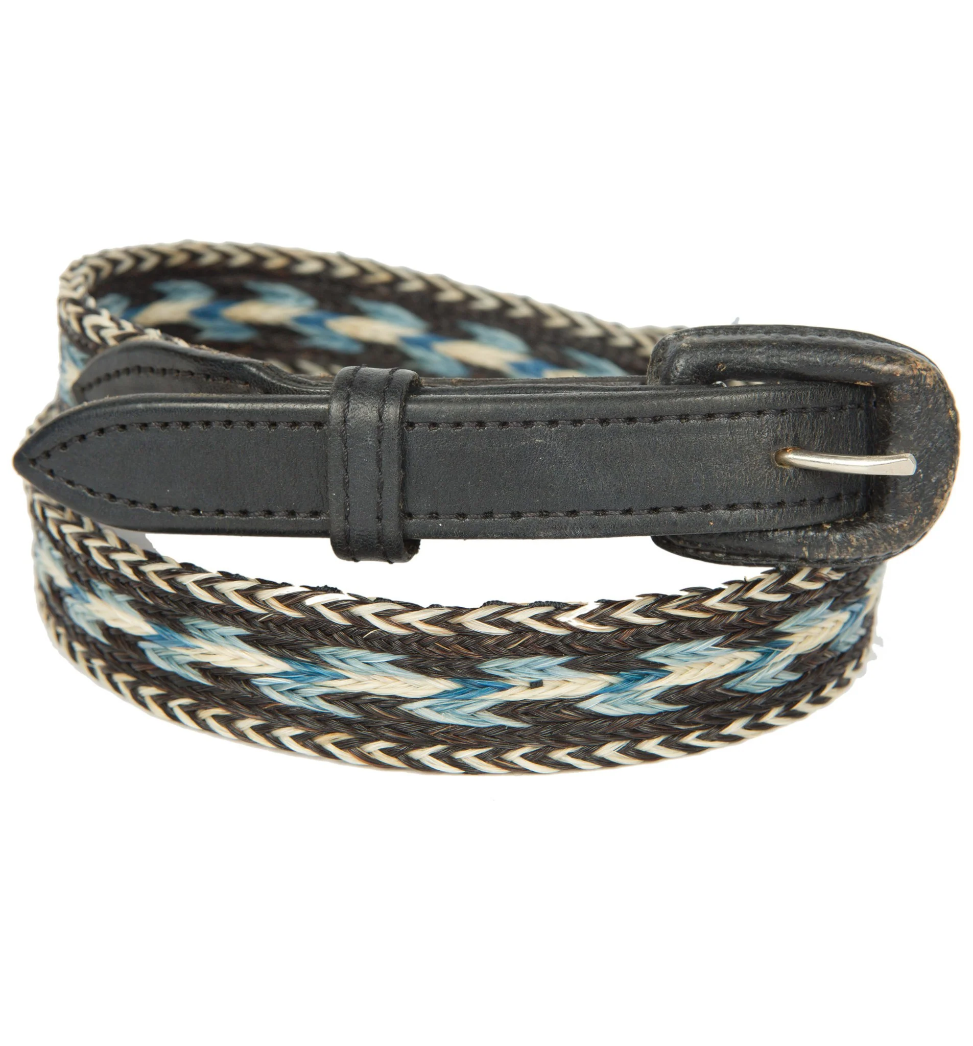 Vintage Black Leather Thin Horsehair Belt