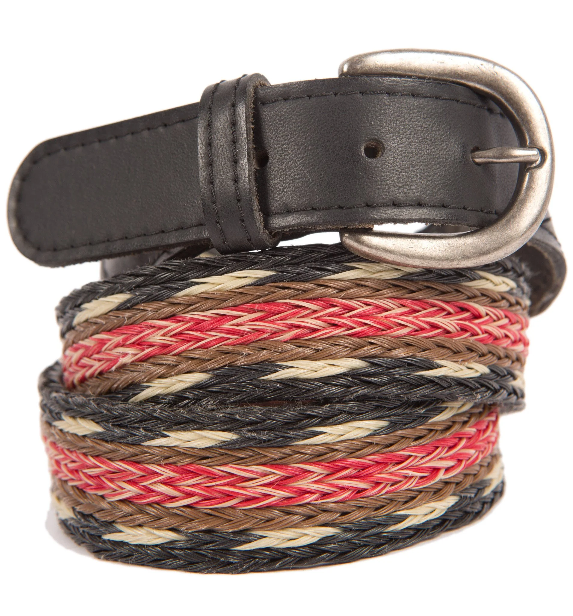 Vintage Blk Leather Horse Hair Belt