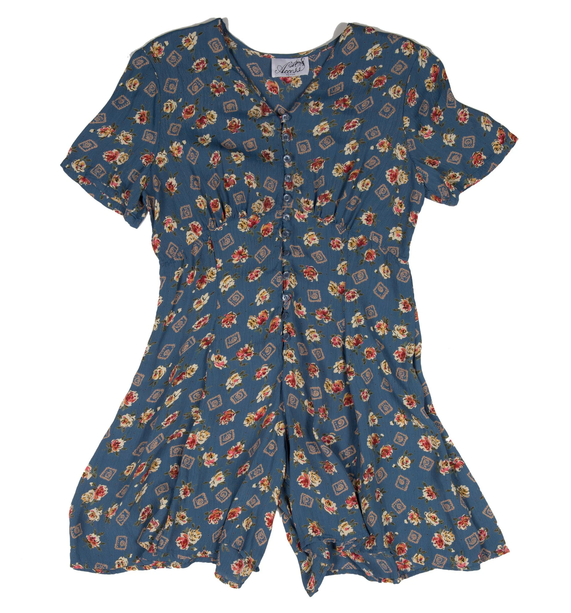 Vintage Blue&Micro Floral Short Romper