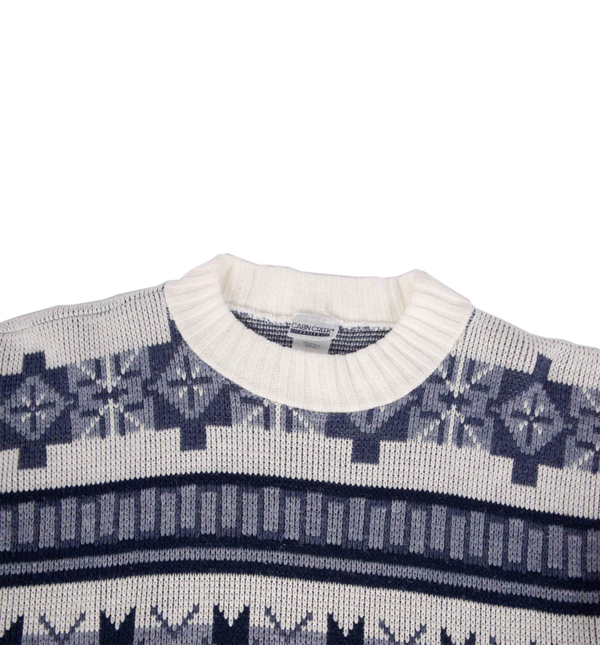 Vintage Blue/White Knit Pullover Ski Sweater - Image 3