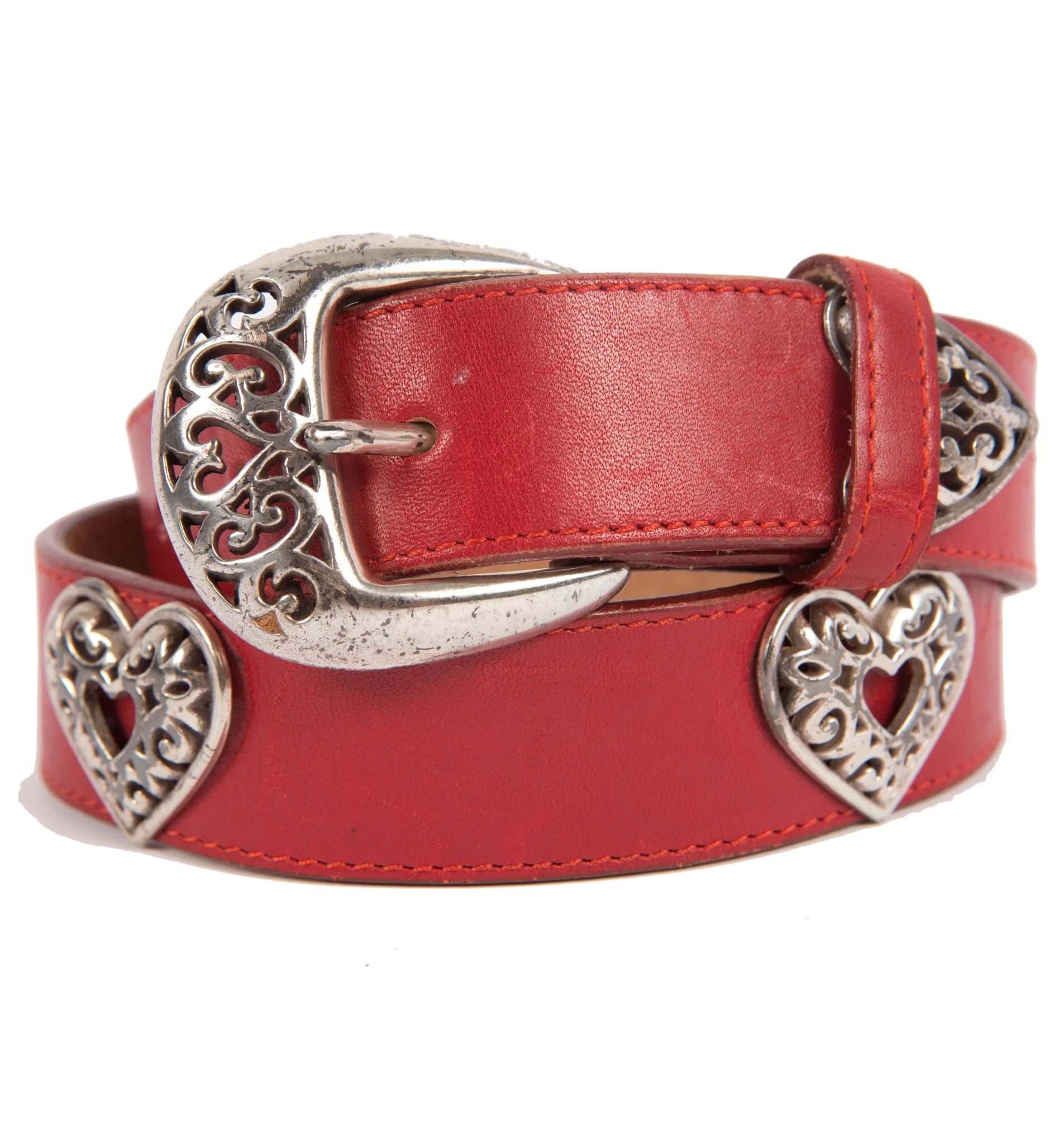 Vintage Brighton Red Leather Heart Metal Belt
