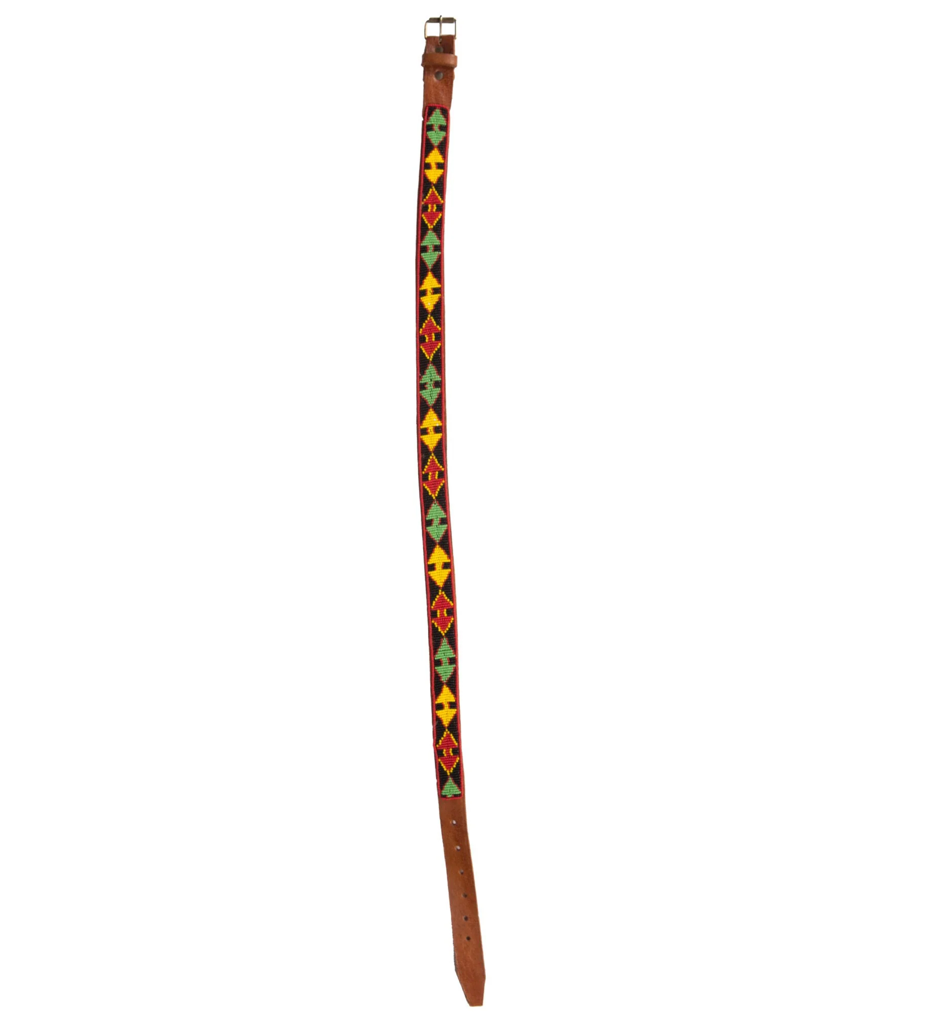 Vintage Brown Leather Beaded Belt, 28 - Image 3