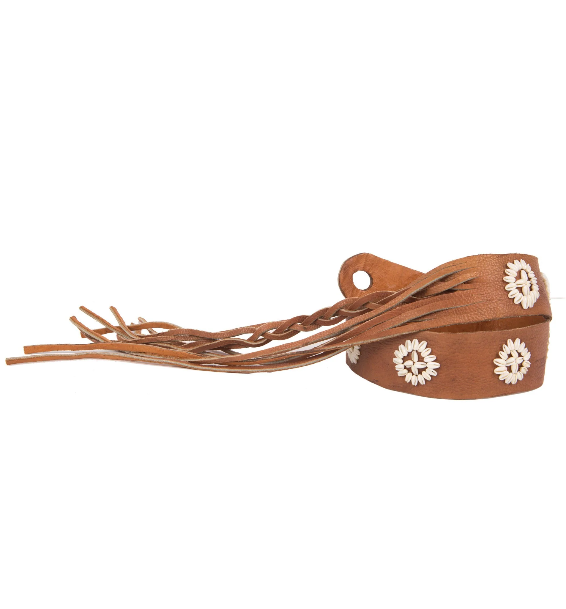 Vintage Brown Leather Belt w/ Shell Detail