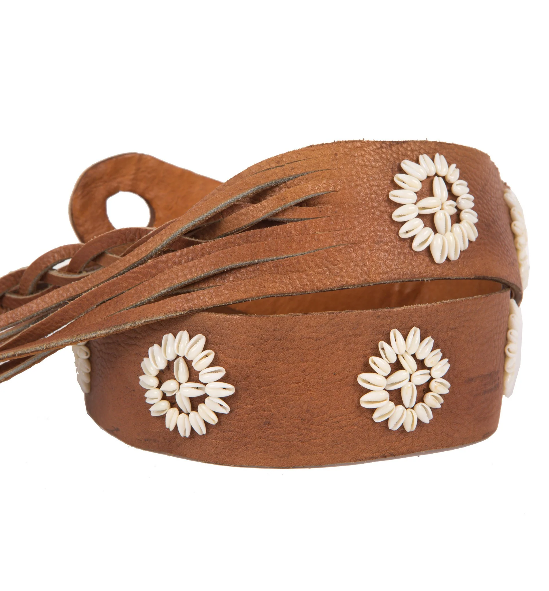 Vintage Brown Leather Belt w/ Shell Detail - Image 2