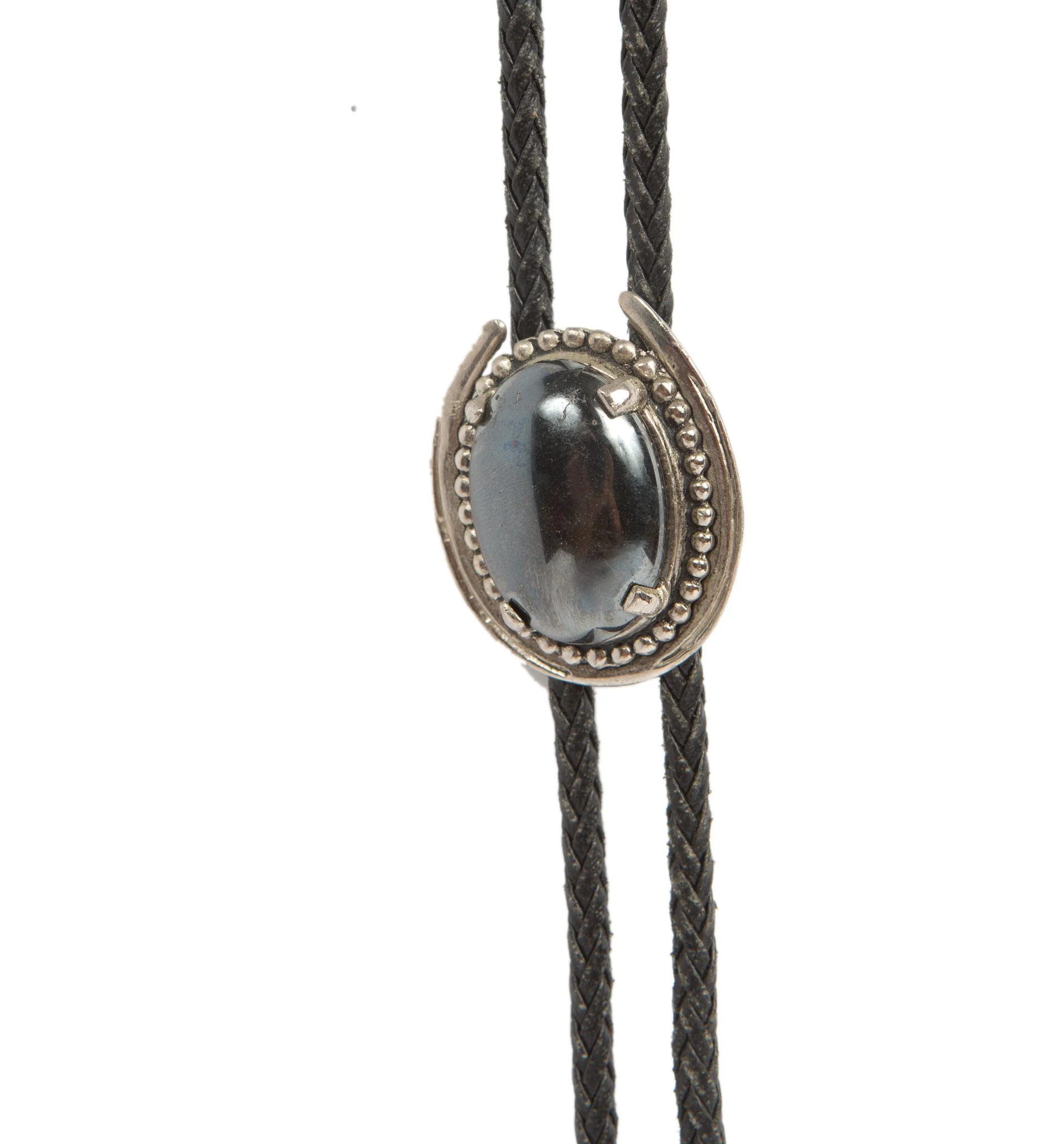 Vintage Horseshoe Black Marble Bolo Tie - Image 3
