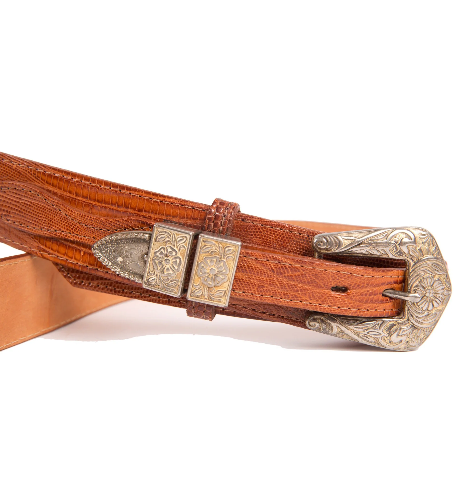 Vintage Justin Brn Lizard Skin Belt - Image 3